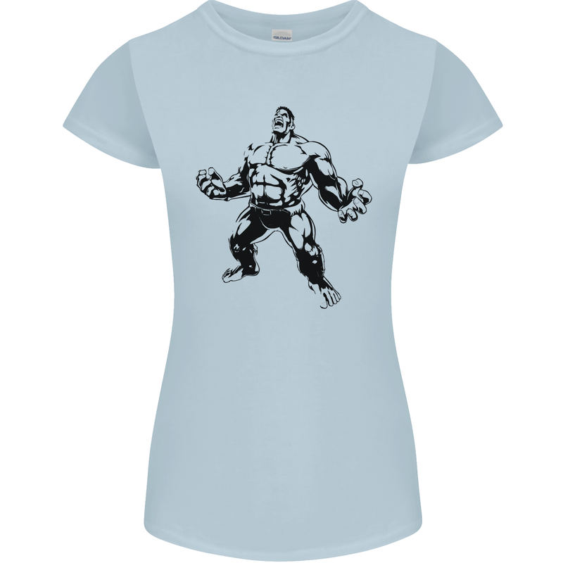 Muscle Man Gym Training Top Bodybuilding Womens Petite Cut T-Shirt Light Blue