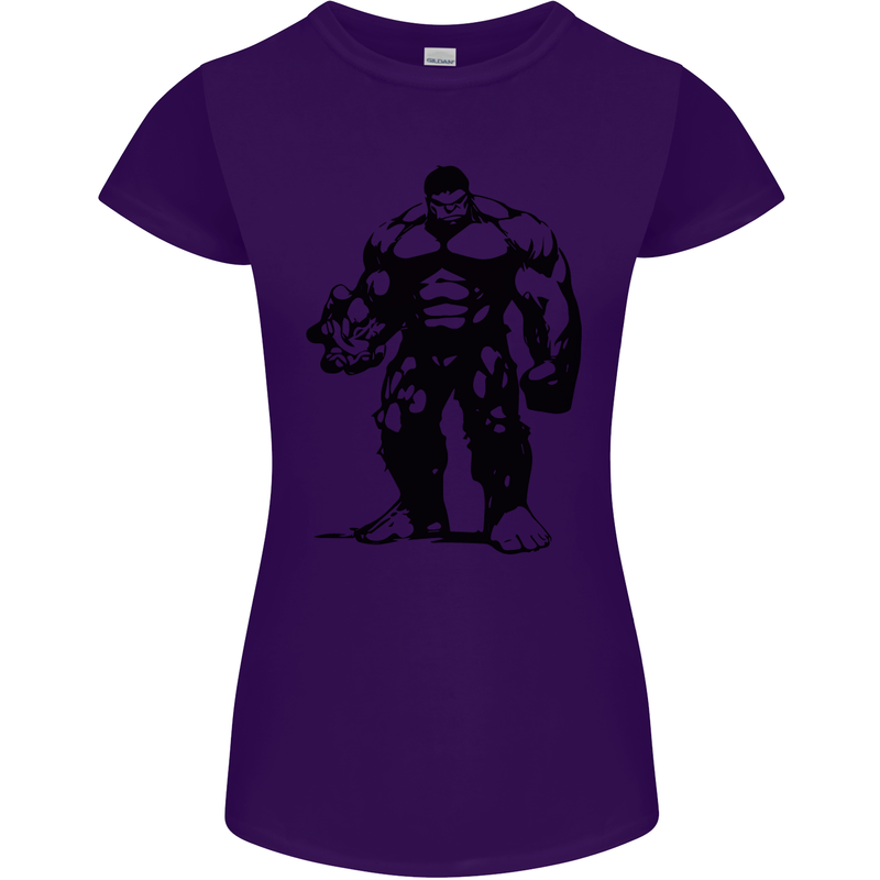 Muscle Man Gym Training Top Bodybuilding Womens Petite Cut T-Shirt Purple