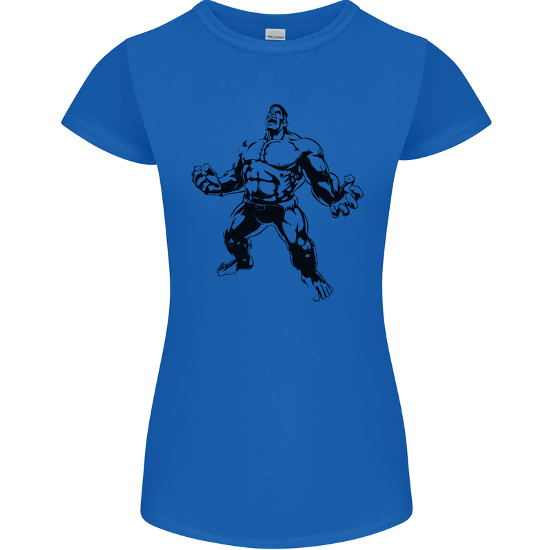 Muscle Man Gym Training Top Bodybuilding Womens Petite Cut T-Shirt Royal Blue