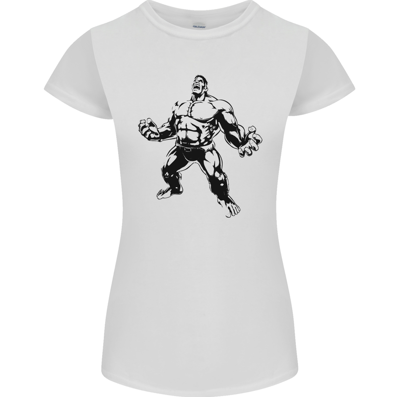 Muscle Man Gym Training Top Bodybuilding Womens Petite Cut T-Shirt White