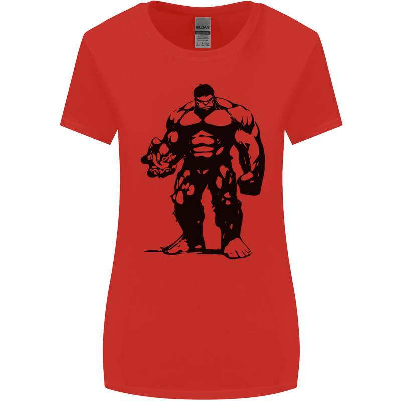 Muscle Man Gym Training Top Bodybuilding Womens Wider Cut T-Shirt Red