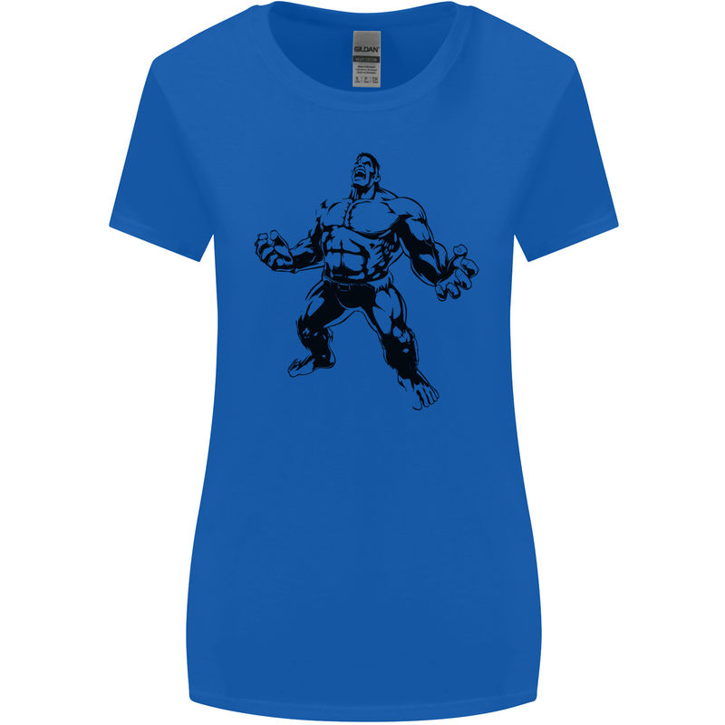 Muscle Man Gym Training Top Bodybuilding Womens Wider Cut T-Shirt Royal Blue