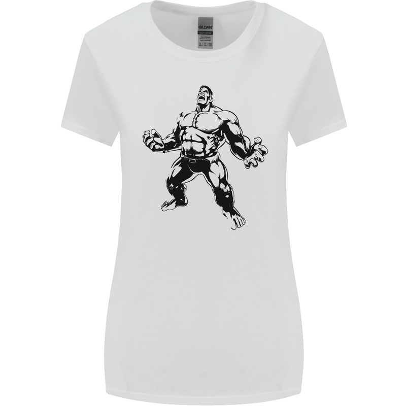 Muscle Man Gym Training Top Bodybuilding Womens Wider Cut T-Shirt White