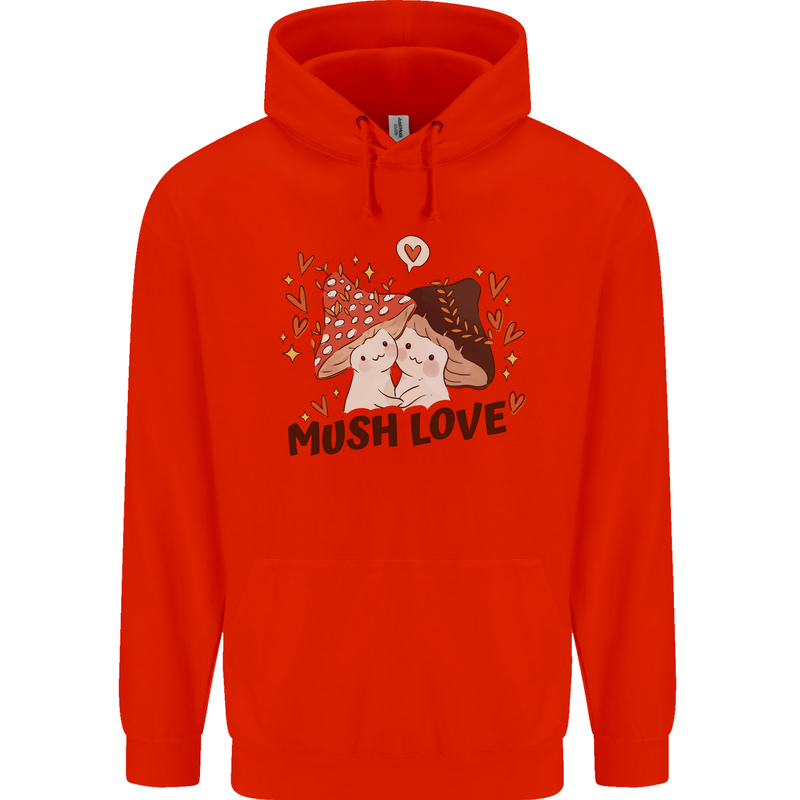 Mush Love Funny Mushroom Mycology Childrens Kids Hoodie Bright Red