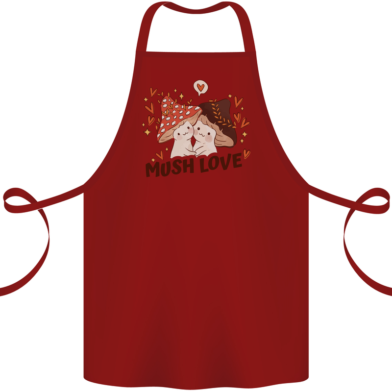 Mush Love Funny Mushroom Mycology Cotton Apron 100% Organic Maroon