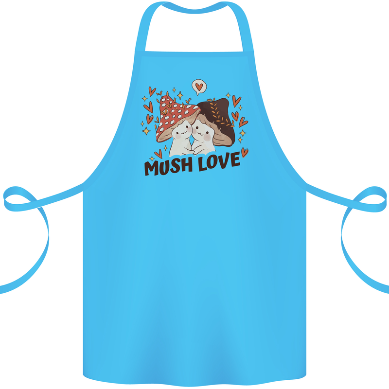 Mush Love Funny Mushroom Mycology Cotton Apron 100% Organic Turquoise
