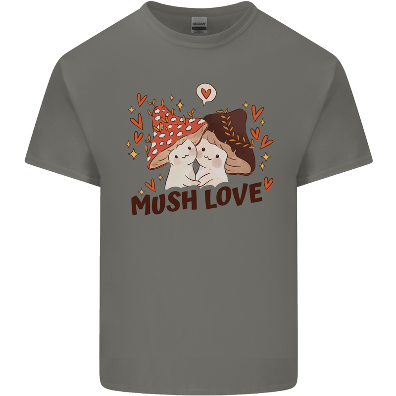 Mush Love Funny Mushroom Mycology Mens Cotton T-Shirt Tee Top Charcoal