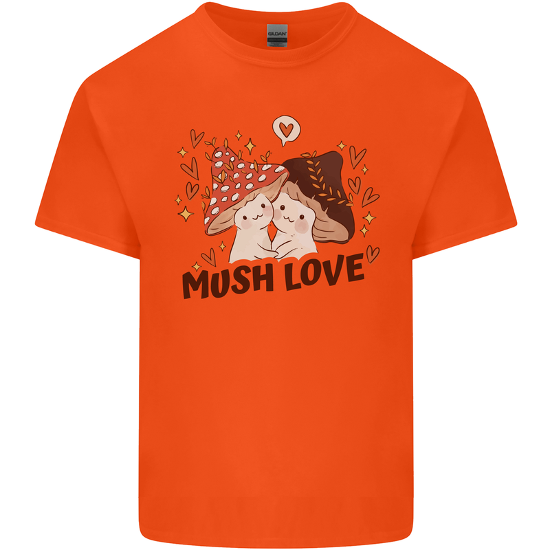 Mush Love Funny Mushroom Mycology Mens Cotton T-Shirt Tee Top Orange