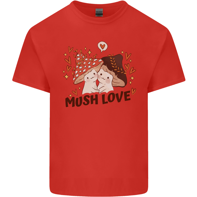 Mush Love Funny Mushroom Mycology Mens Cotton T-Shirt Tee Top Red