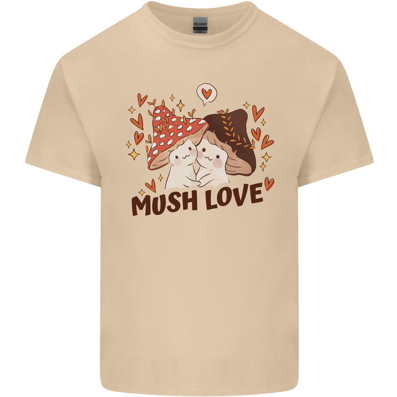 Mush Love Funny Mushroom Mycology Mens Cotton T-Shirt Tee Top Sand