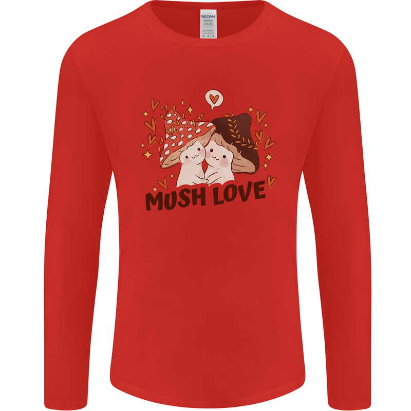 Mush Love Funny Mushroom Mycology Mens Long Sleeve T-Shirt Red