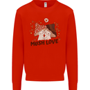 Mush Love Funny Mushroom Mycology Mens Sweatshirt Jumper Bright Red