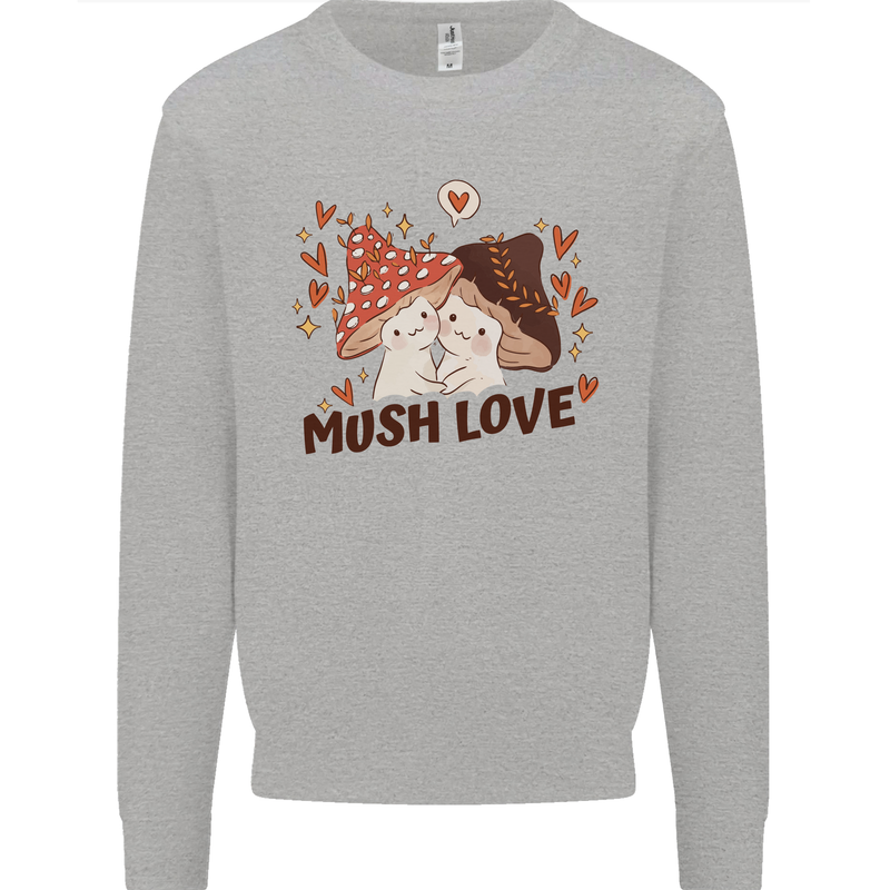 Mush Love Funny Mushroom Mycology Mens Sweatshirt Jumper Sports Grey