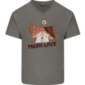 Mush Love Funny Mushroom Mycology Mens V-Neck Cotton T-Shirt Charcoal