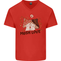 Mush Love Funny Mushroom Mycology Mens V-Neck Cotton T-Shirt Red