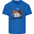 Mush Love Funny Mushroom Mycology Mens V-Neck Cotton T-Shirt Royal Blue