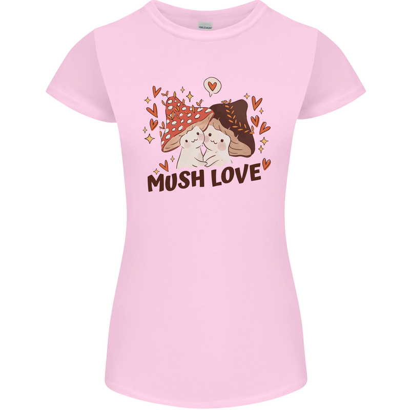 Mush Love Funny Mushroom Mycology Womens Petite Cut T-Shirt Light Pink