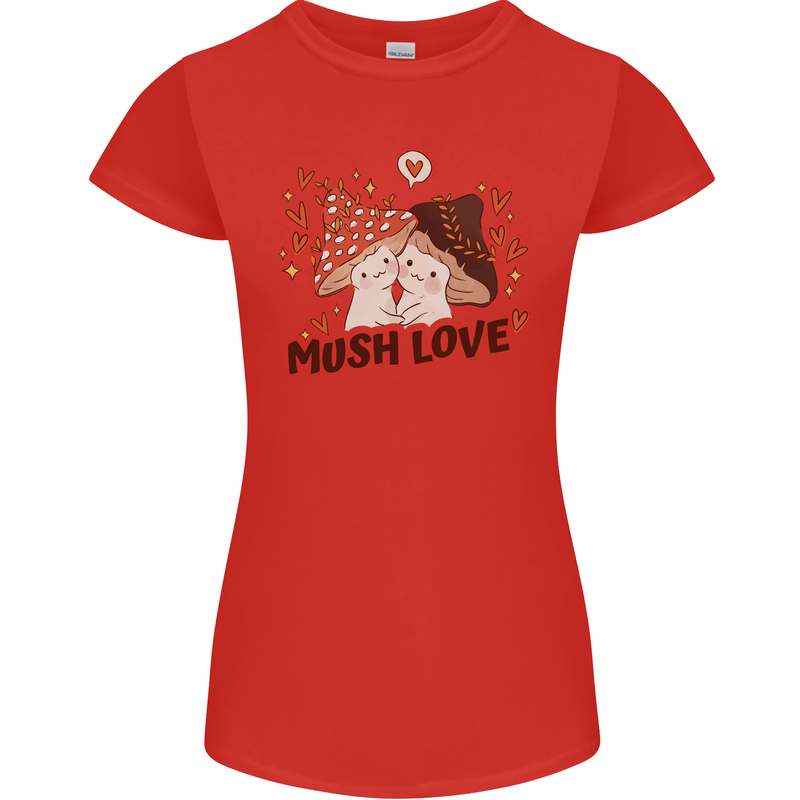 Mush Love Funny Mushroom Mycology Womens Petite Cut T-Shirt Red