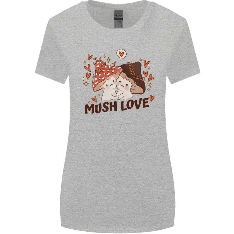 Mush Love Funny Mushroom Mycology Womens Wider Cut T-Shirt Sports Grey