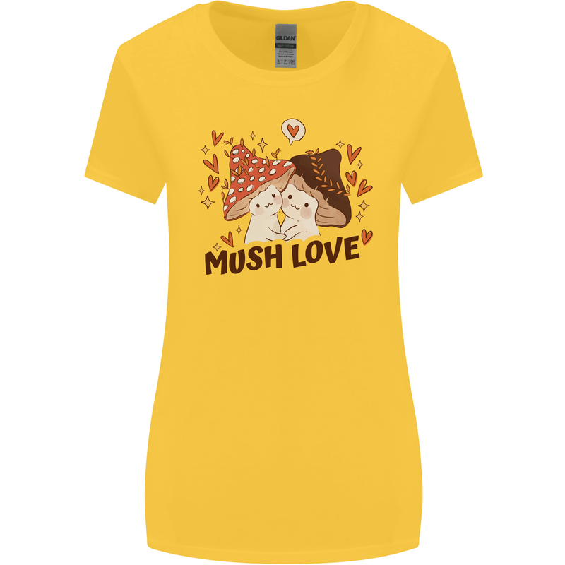 Mush Love Funny Mushroom Mycology Womens Wider Cut T-Shirt Yellow