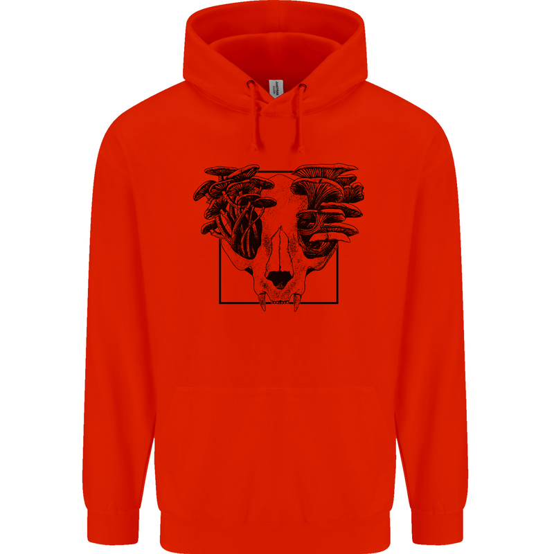 Mushroom Alien Skull Childrens Kids Hoodie Bright Red