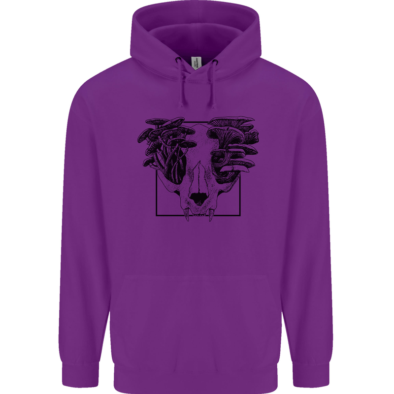 Mushroom Alien Skull Childrens Kids Hoodie Purple