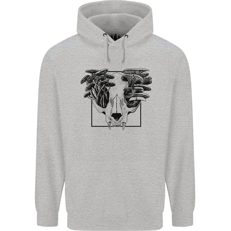 Mushroom Alien Skull Childrens Kids Hoodie Sports Grey