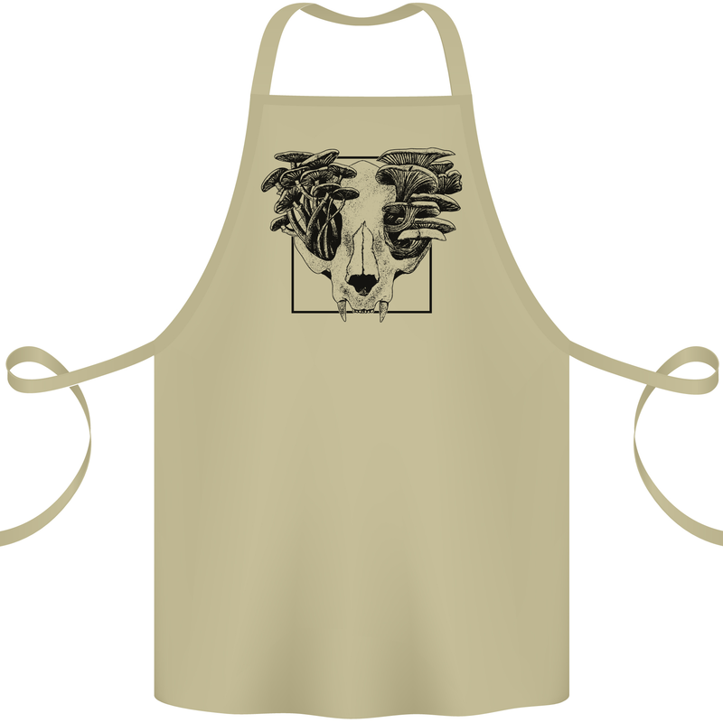 Mushroom Alien Skull Cotton Apron 100% Organic Khaki