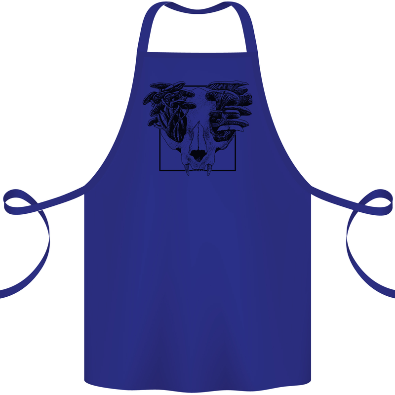 Mushroom Alien Skull Cotton Apron 100% Organic Royal Blue