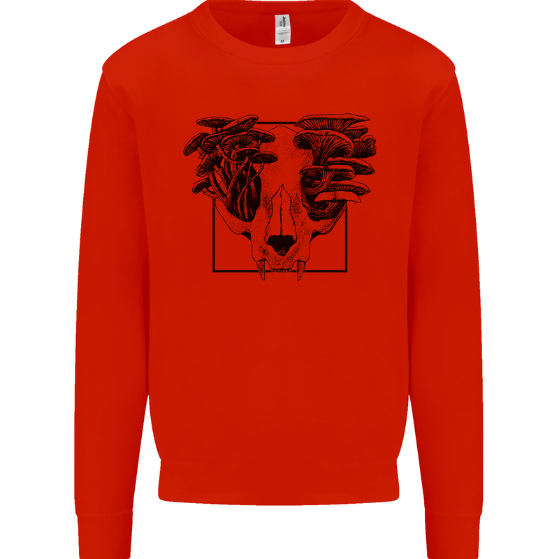 Mushroom Alien Skull Kids Sweatshirt Jumper Bright Red