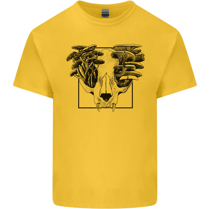 Mushroom Alien Skull Kids T-Shirt Childrens Yellow
