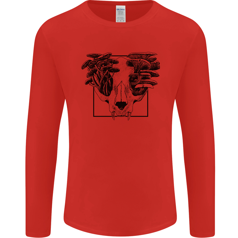 Mushroom Alien Skull Mens Long Sleeve T-Shirt Red