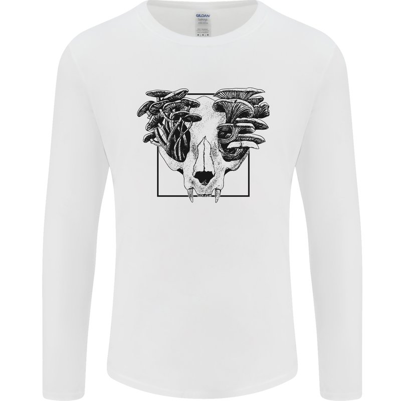 Mushroom Alien Skull Mens Long Sleeve T-Shirt White