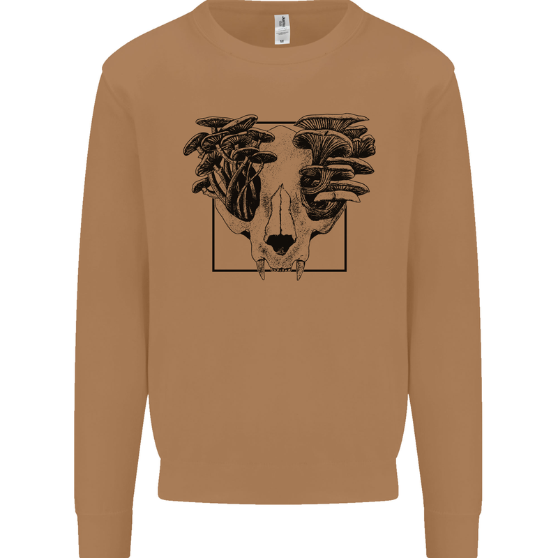 Mushroom Alien Skull Mens Sweatshirt Jumper Caramel Latte
