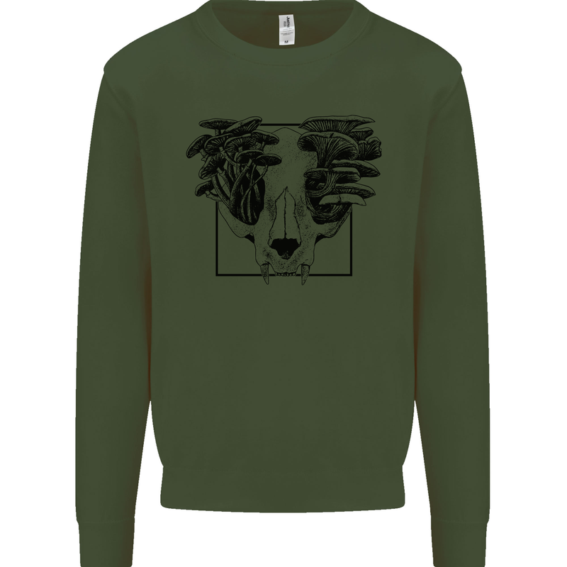 Mushroom Alien Skull Mens Sweatshirt Jumper Forest Green