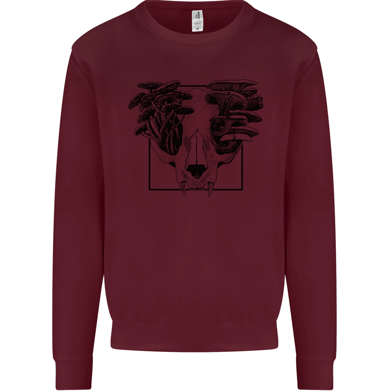 Mushroom Alien Skull Mens Sweatshirt Jumper Maroon