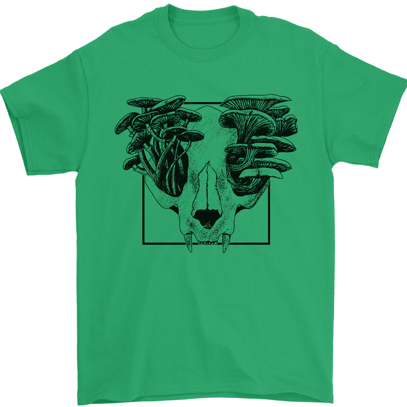 Mushroom Alien Skull Mens T-Shirt 100% Cotton Irish Green