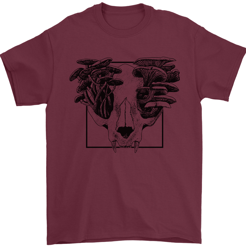 Mushroom Alien Skull Mens T-Shirt 100% Cotton Maroon
