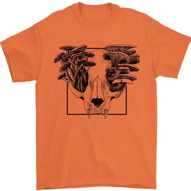 Mushroom Alien Skull Mens T-Shirt 100% Cotton Orange