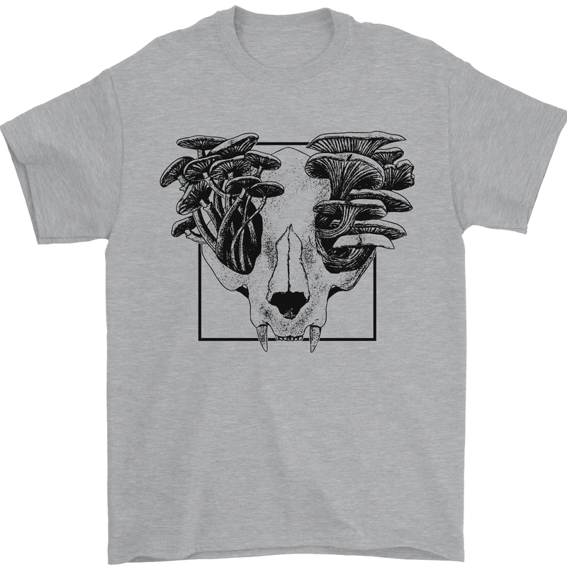 Mushroom Alien Skull Mens T-Shirt 100% Cotton Sports Grey