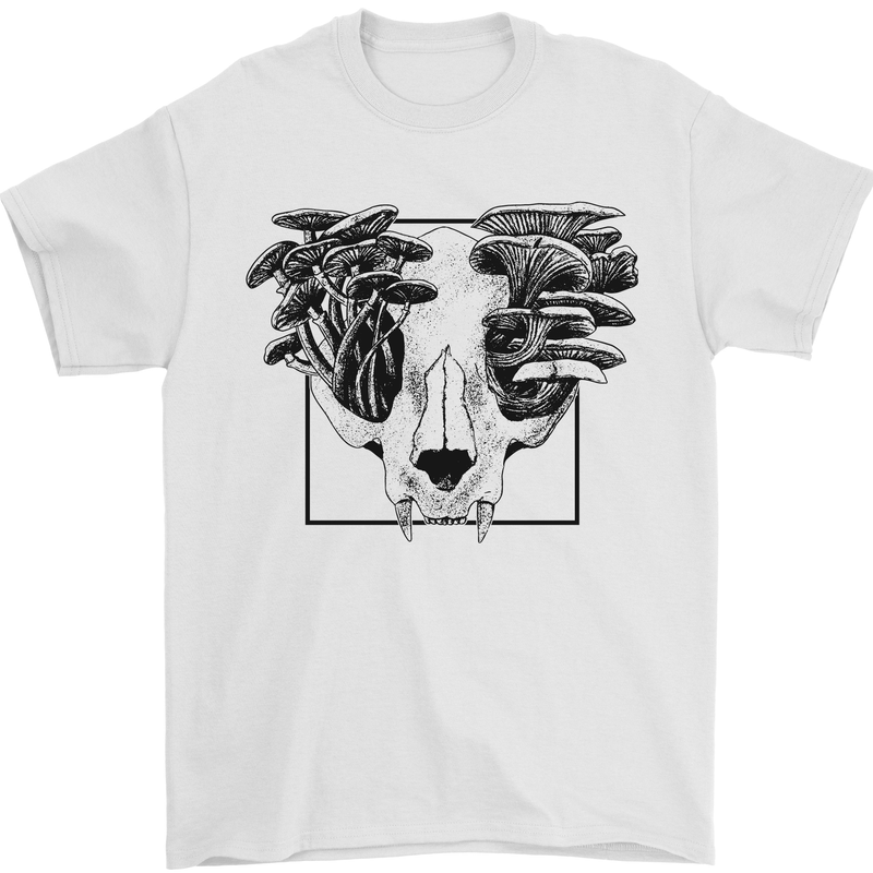 Mushroom Alien Skull Mens T-Shirt 100% Cotton White