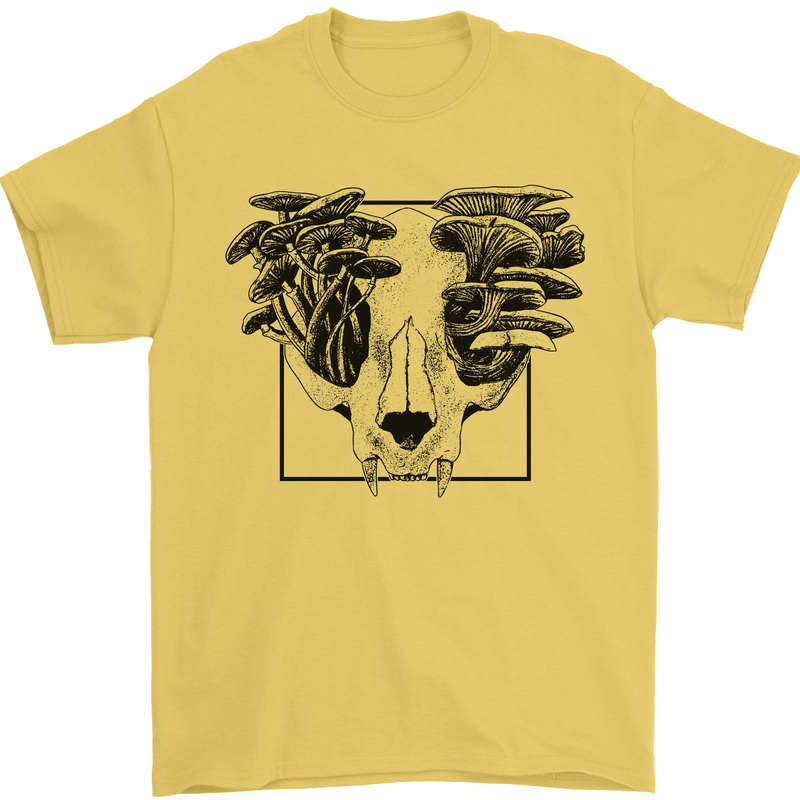 Mushroom Alien Skull Mens T-Shirt 100% Cotton Yellow
