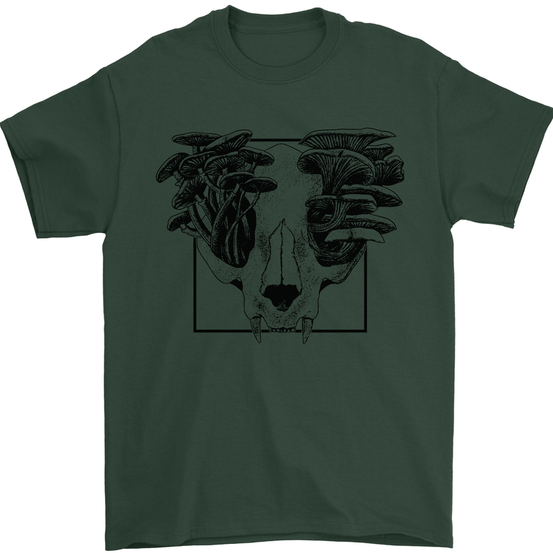 Mushroom Alien Skull Mens T-Shirt Cotton Gildan Forest Green