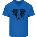Mushroom Alien Skull Mens V-Neck Cotton T-Shirt Royal Blue