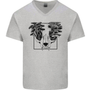 Mushroom Alien Skull Mens V-Neck Cotton T-Shirt Sports Grey