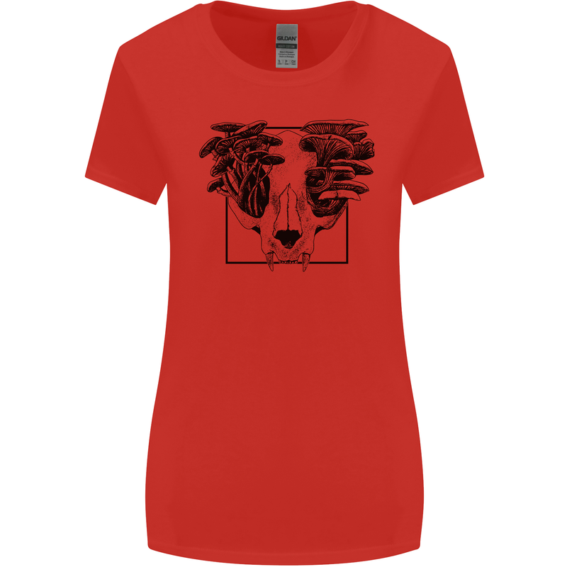 Mushroom Alien Skull Womens Wider Cut T-Shirt Red