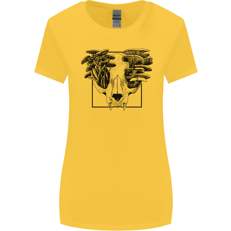 Mushroom Alien Skull Womens Wider Cut T-Shirt Yellow
