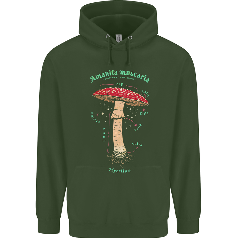 Mushroom Anatomy Magic LSD Childrens Kids Hoodie Forest Green