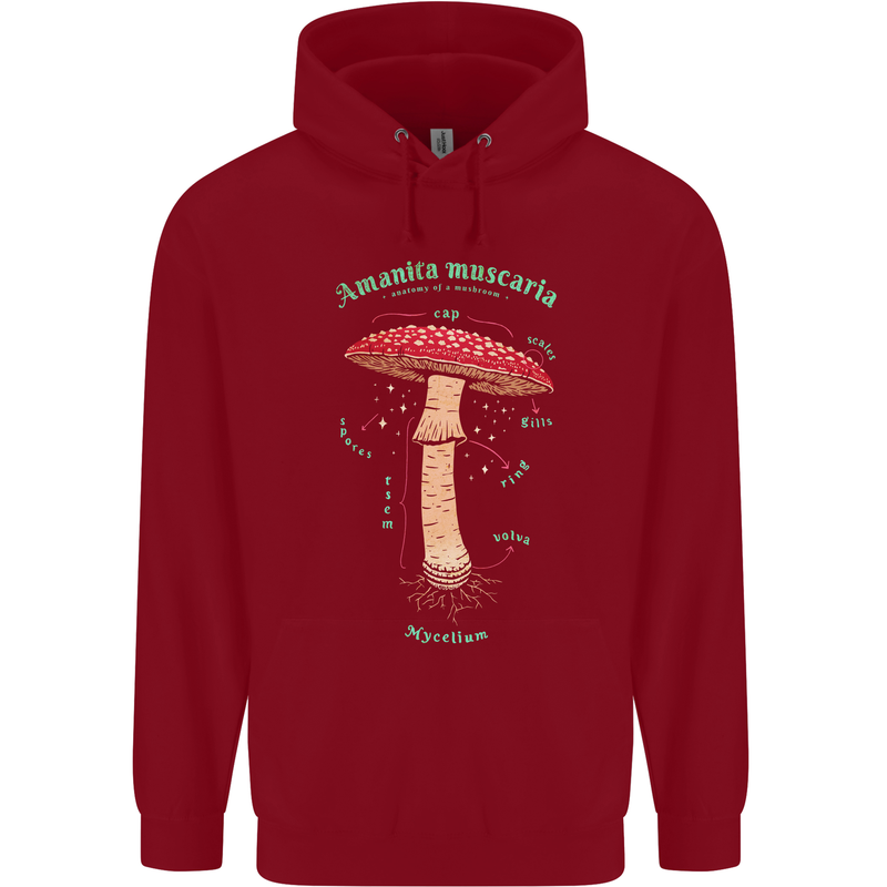 Mushroom Anatomy Magic LSD Childrens Kids Hoodie Red