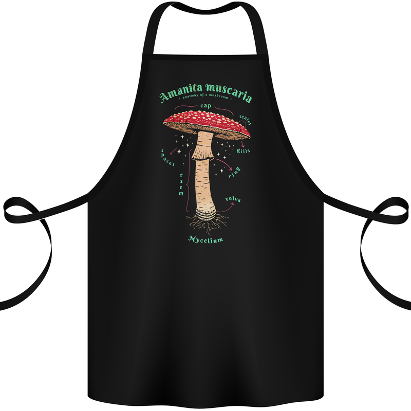 Mushroom Anatomy Magic LSD Cotton Apron 100% Organic Black